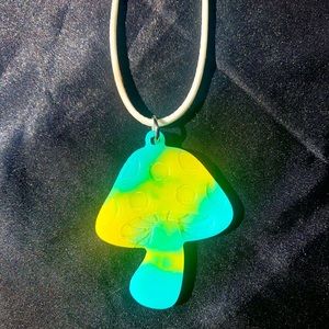 Tie dye Mushroom Necklace - Yellow + Teal + Green Amanita